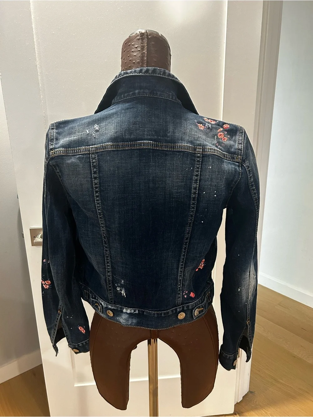 DSQUARED2 Dark Indigo Jean Jacket with Pink Embroidered  Details